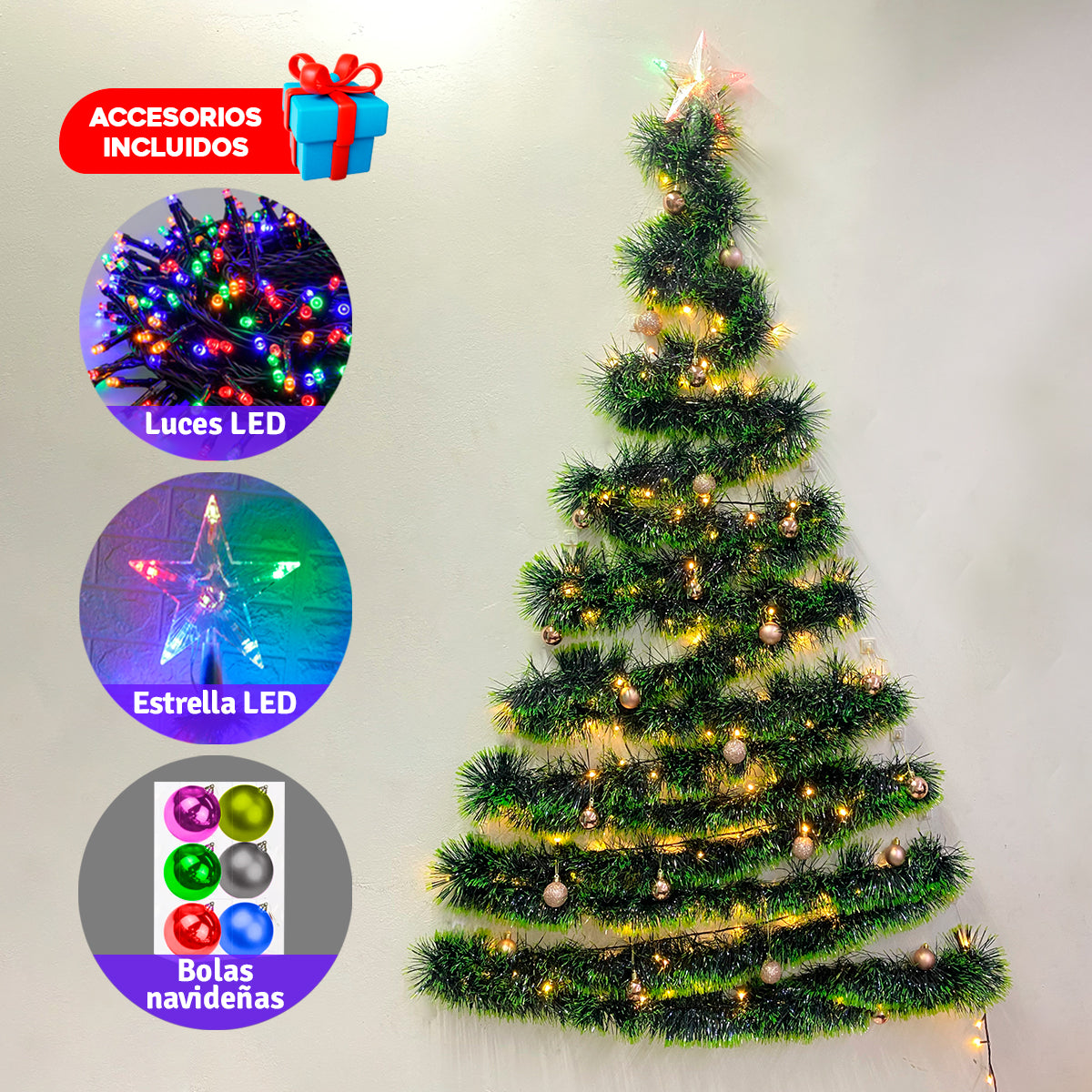 Arbol navidad de Pared + luces