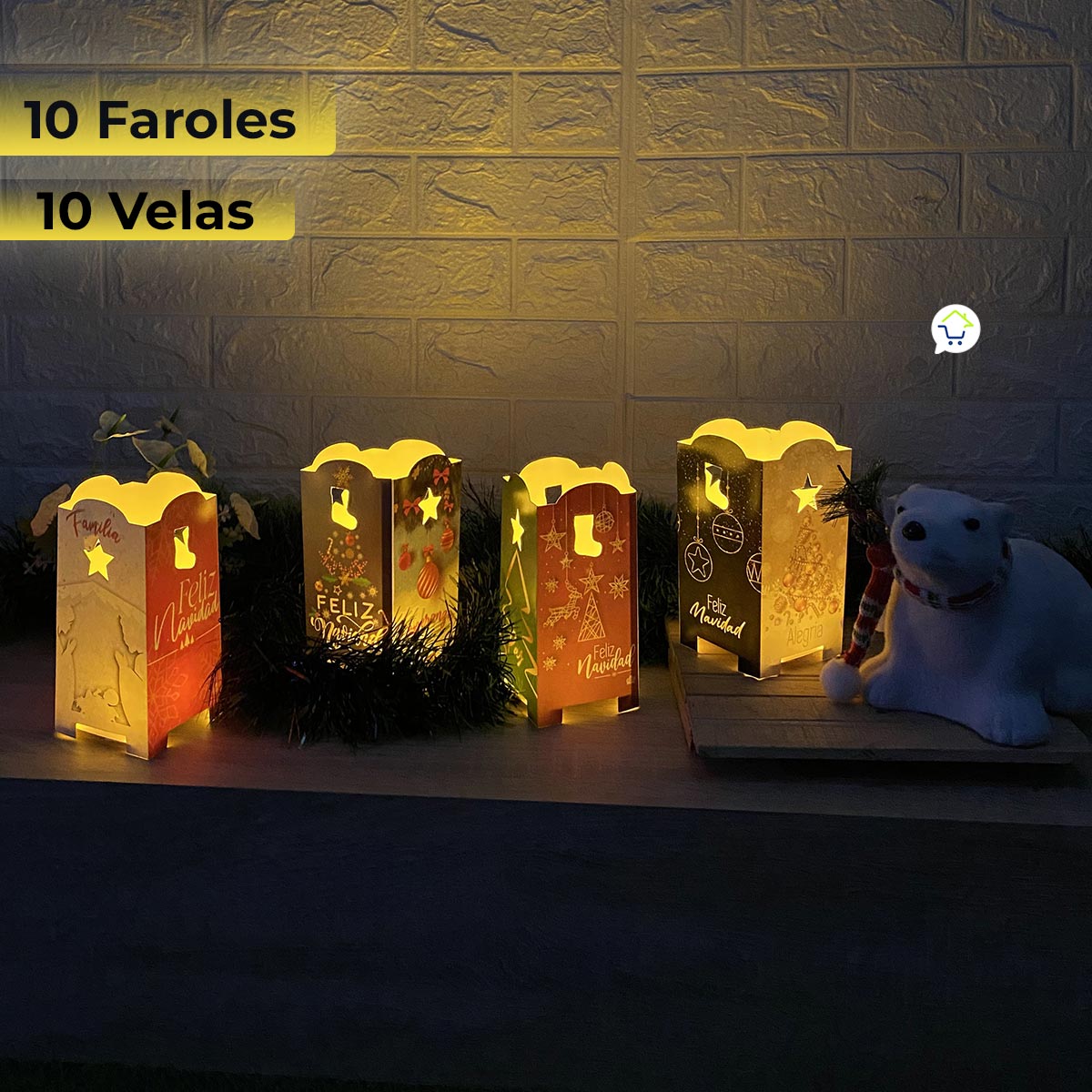 Faroles Navidad X 10 con Velas - Diseños variados