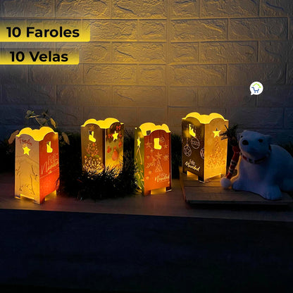 Faroles Navidad X 10 con Velas - Diseños variados