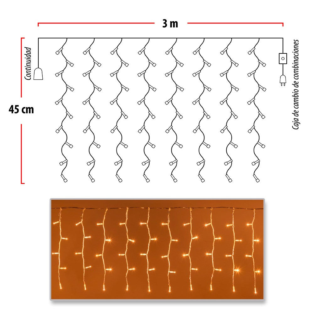 Cortina Led 3 m x45cm 100 Led Navidad