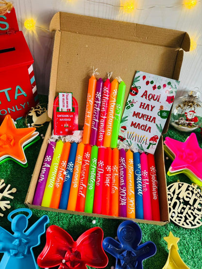 Velas marcadas con deseos y soportes