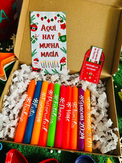 Velas marcadas con deseos y soportes